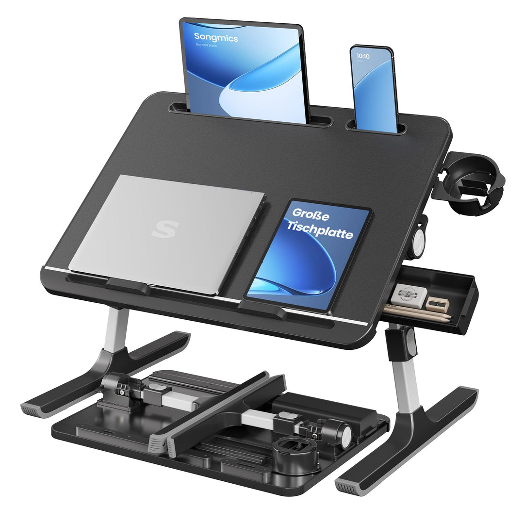 SONGMICS Laptoptisch, Betttisch, Laptopständer, 56 x 40 cm grosse Tischplatte, 120° stufenlos verste