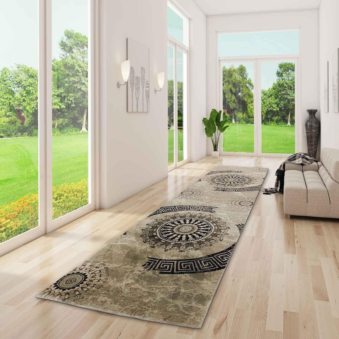 VIMODA Teppich kurzflor Klassisch Orient Design Vintage Mandala Dunkelbraun Braun Beige, für Wohnzim