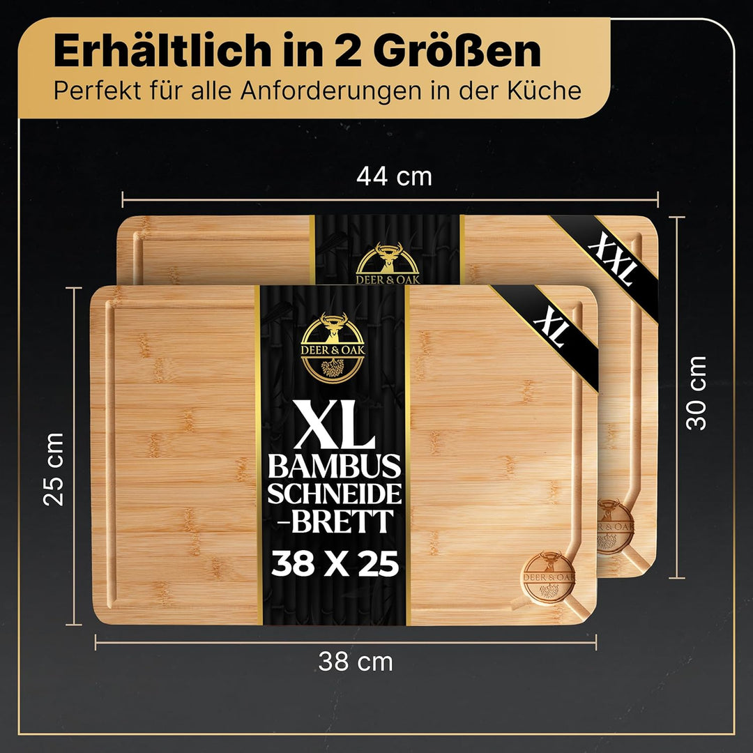 Deer & Oak Hochwertiges Schneidebrett aus Holz - 45x30x2cm - Grosses Schneidebrett aus Bambus - Holz