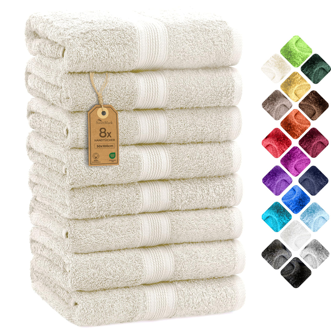 NatureMark NM-HT0861 Frottier Handtücher, 8-er Pack, 50 x 100 cm, 100% Baumwolle, Natur/Creme Natur