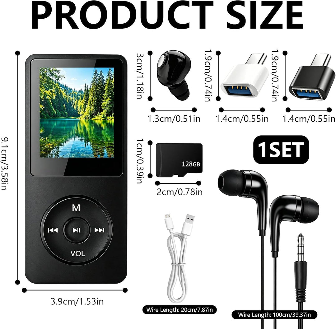 MP3 Player Bluetooth 5.3 128GB mit Lautsprecher, HiFi Musikplayer Tragbar 70H Akku, MP3 Player Sport