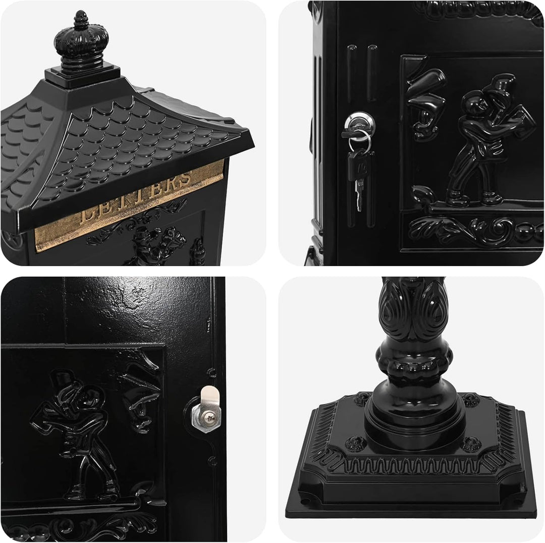 vidaXL Stehender Briefkasten mit Speicher Schwarz 42,5 x 29,5 x 117 cm, Garten und Terrasse, Vintage