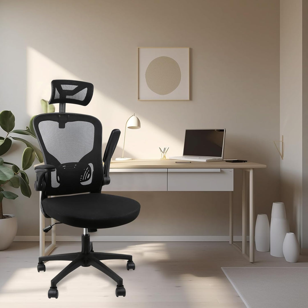 Bürostuhl Ergonomisch, HANGHAIGO Schreibtischstuhl, Bürostuhl mit Kopfstütze, Armlehnen, Lendenwirbe