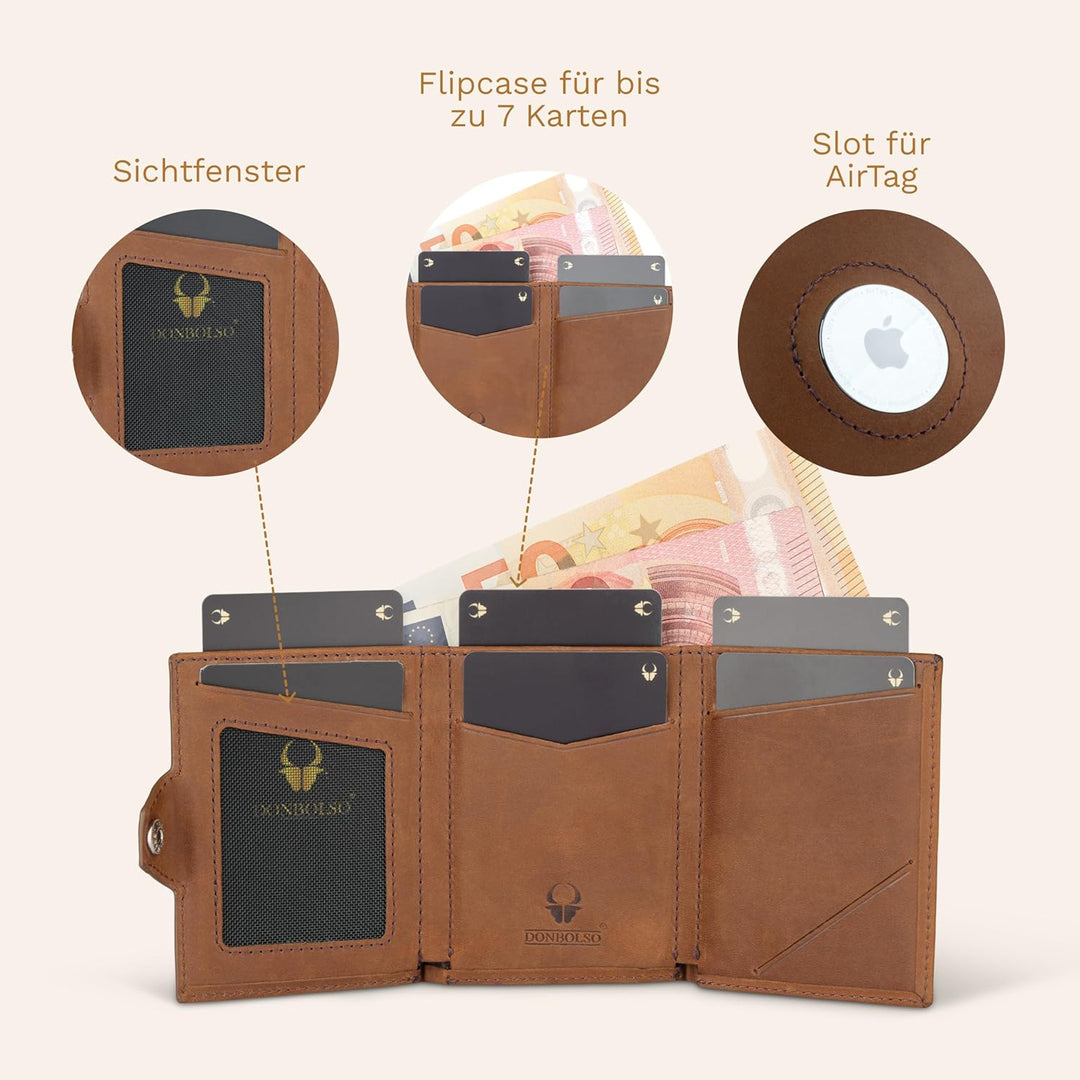 DONBOLSO Wallet Air | Slim Wallet mit Apple AirTag Fach | Hochwertiges Kreditkartenetui aus Echtlede