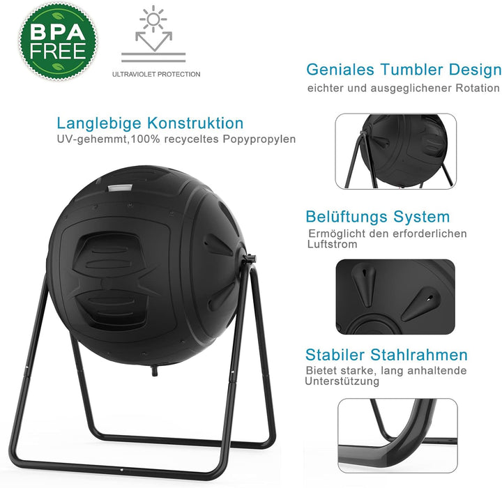 SQUEEZE master Multifunktionaler 130 Liter Tumbling Komposter für den Gartenabfall und Küchenabfälle