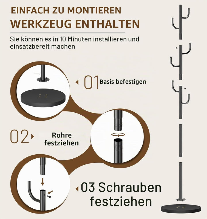 MISSLO Stabil Garderobenständer Freistehend, Metall Kleiderständer mit 4 Höheneinstellungen und Holz