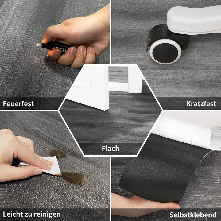 MULGREAT Vinylboden selbstklebend 5,02 m² – Wasserdichter Laminatboden in Dunkelgrau, 36 Fliesen (15
