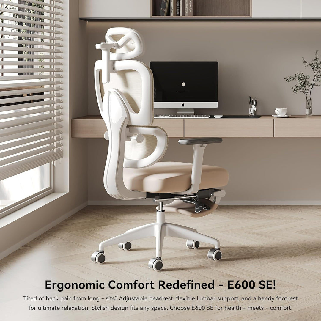MUSSO E600SE Ergonomischer Bürostuhl, 3-stufig verstellbare Lendenwirbelsäule 3D-verstellbare Armleh
