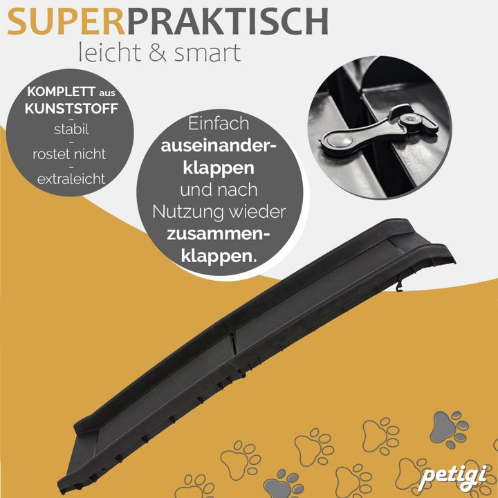 Petigi Auswahl Hunderampe für Auto, Aluminium, Hunde Rampe, Hundetreppe, SUV, rutschfest, Belastbark