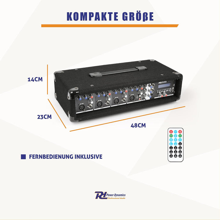 Power Dynamics PDM-C405A 4-Kanal DJ Mischpult mit Verstärker Mischpult Bluetooth Mixer mit eingebaut