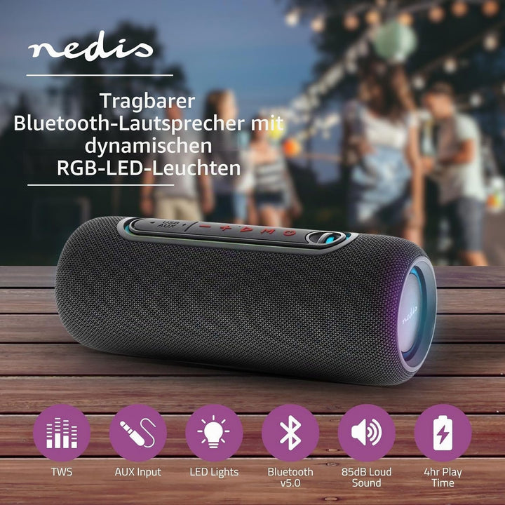 Nedis Bluetooth-Lautsprecher - max. Batteriespielzeit: 4 Std - Handgerät - 30 W - Stereo - Eingebaut