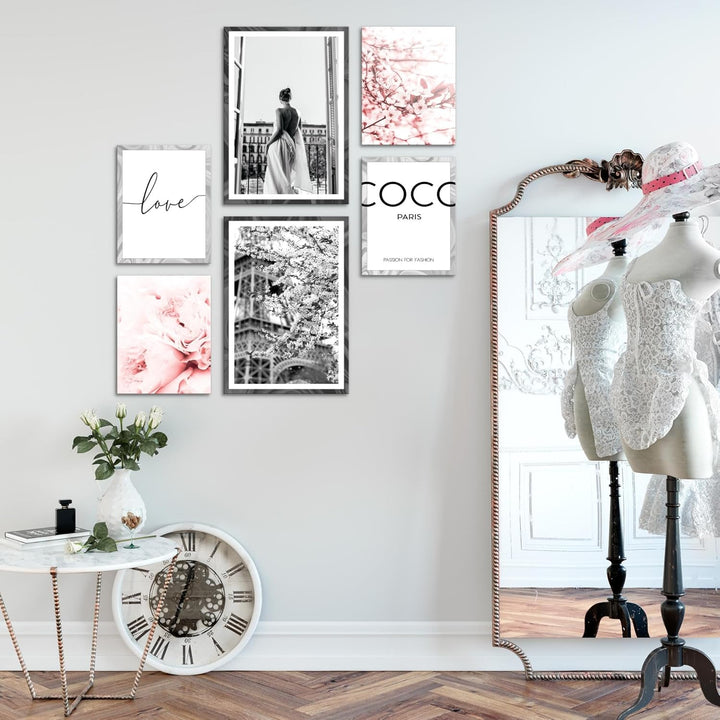 Novart Wandbilder Set Fashion Coco - KEIN EXTRA RAHMEN BENÖTIGT - Modern Deko - Wohnzimmer Mädchen T