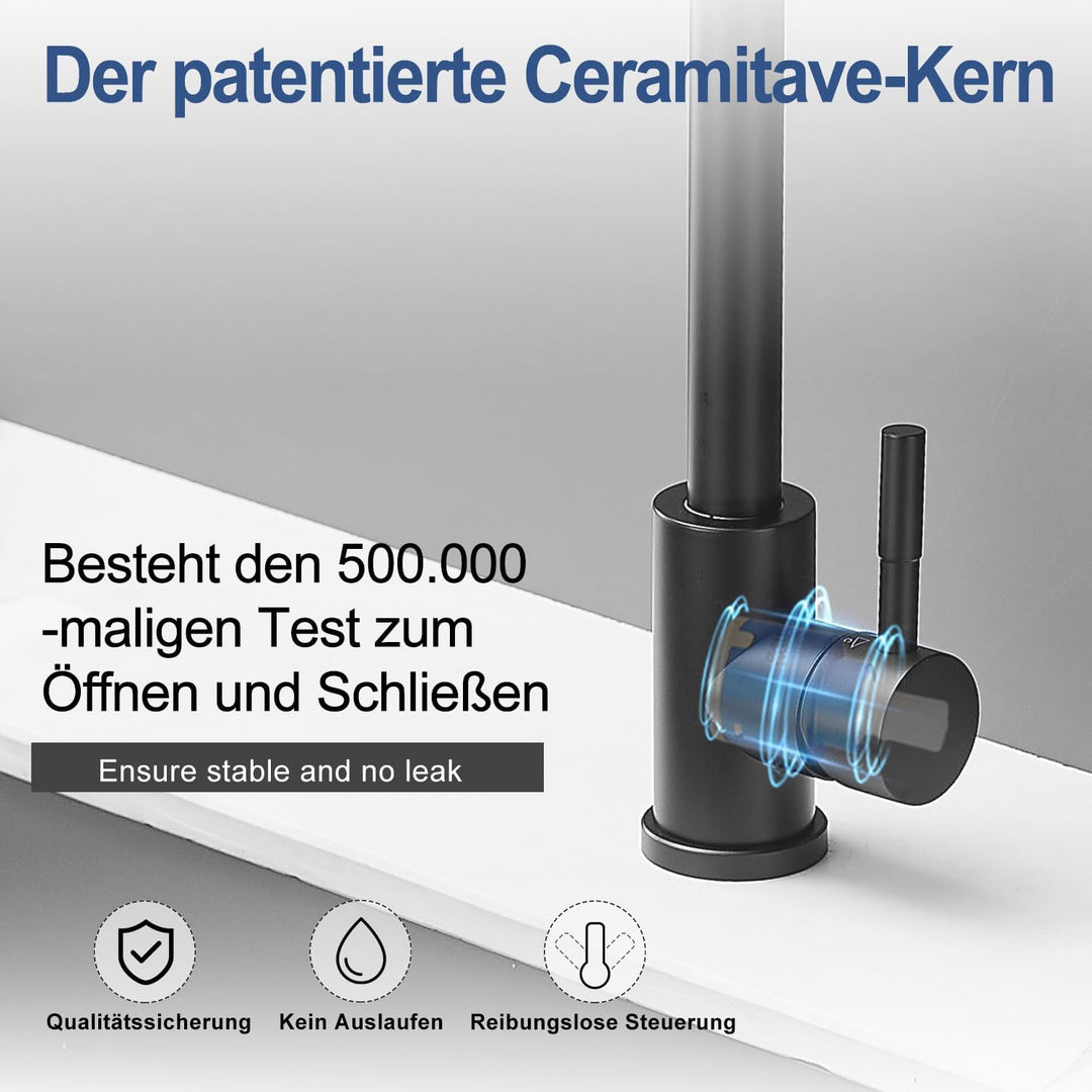 Küchenarmatur aus Edelstahl, 360° drehbarer L-förmiger Einhebelmischer, Einloch Wasserhahn für Spüle