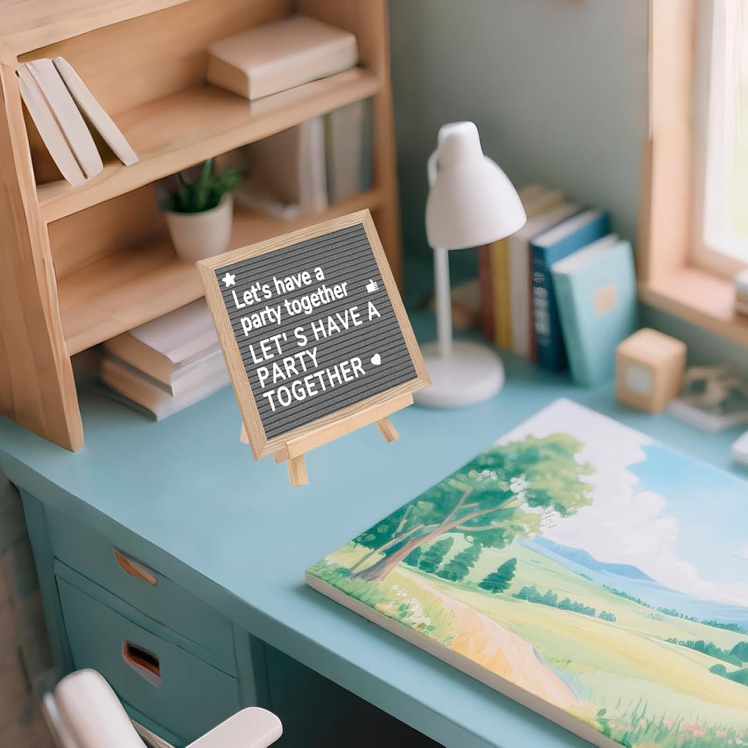 Letter Board aus Eiche und Filz 25×25cm Quadratisch Buchstabentafel mit 350 Buchstaben Staffelei und
