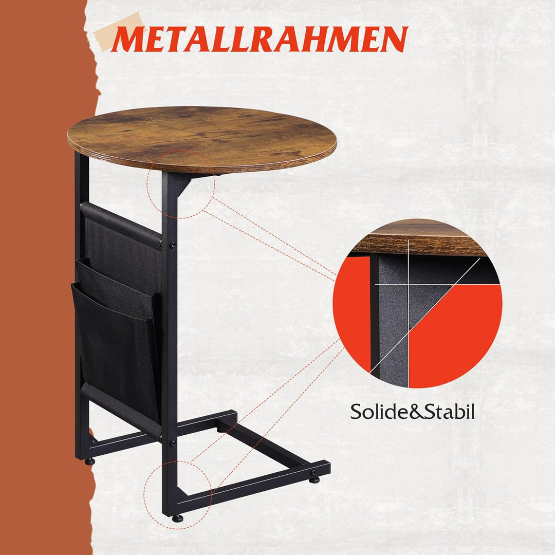 WLIVE Couchtisch Rund mit 2 Ebenen, Wohnzimmertisch Holz, Stubentisch mit Metallrahmen, für Wohnzimm