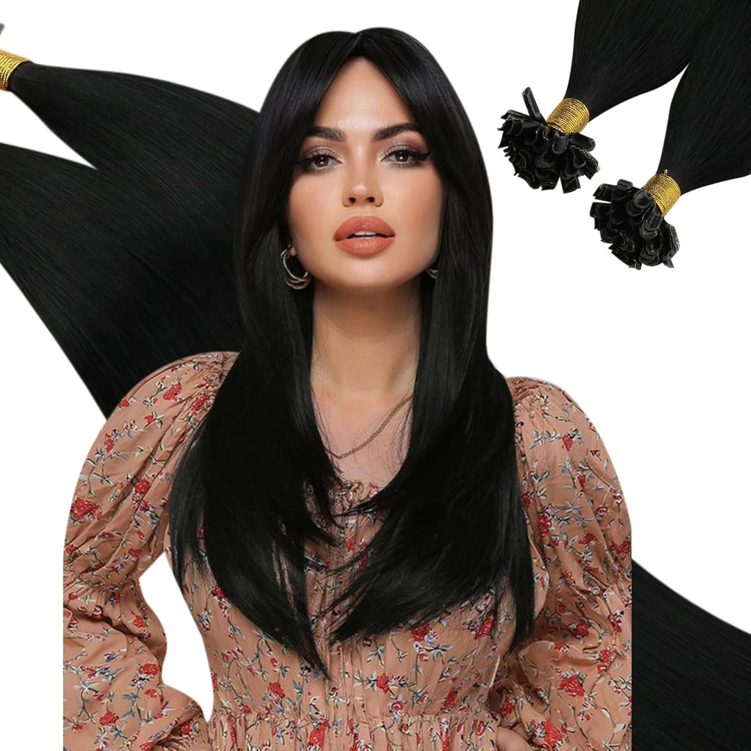 Ugeat Schwarze Extensions Bondings Extensions Keratin Bondings Echthaar Extensions Keratin Bondings