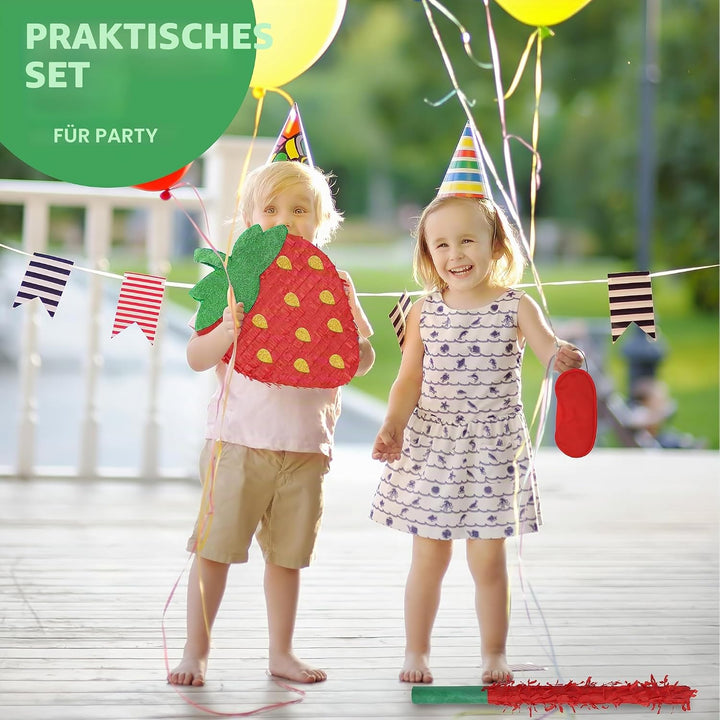 Erdbeer-Pinatas-Set mit Augenbinde und Fledermaus (41,5 x 30,5 x 8,9 cm), perfekt für Kindergeburtst