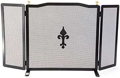 Funkenschutzgitter aus Schmiedeeisen mit Knäufe 'Tür' mit Flügel und Knäufe 90 x 50