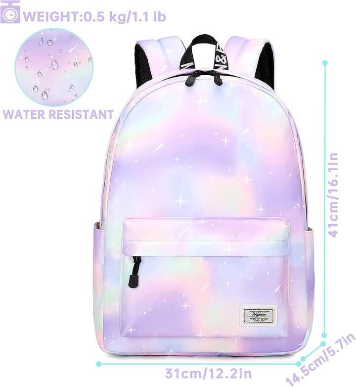 Lohol Leichter Schulrucksack für Mädchen, Kinder-Schulranzen-Rucksack mit Galaxie Aufdruck (Grün&amp;Lil