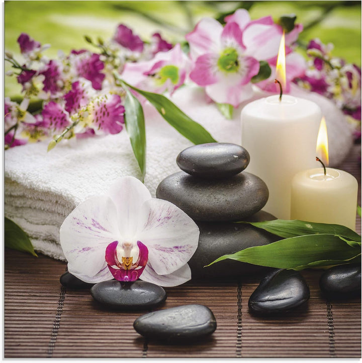 ARTland Glasbilder Wandbild Glas Bild einteilig 40x40 cm Quadratisch Wellness Zen Steine Spa Orchide