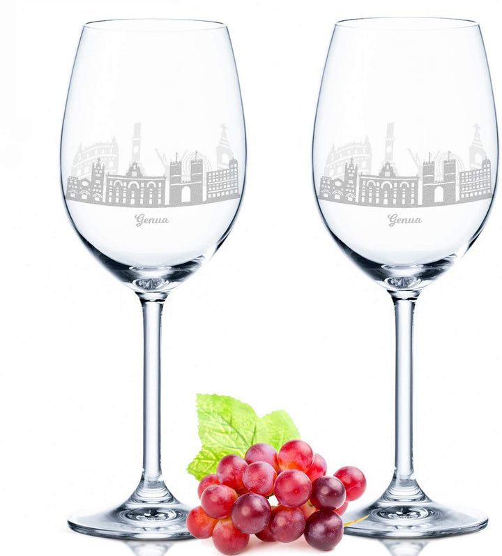 Leonardo Weinglas mit Gravur - Genua Geschenk im 2er Set - Weingeschenk - Souvenir Andenken & Mitbri