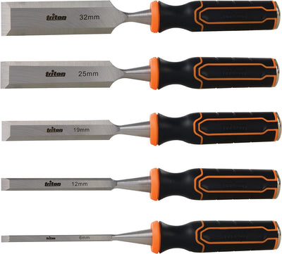 Triton 823149 Stechbeitel, 5-teilig Satz Twcs5: 6, 12, 19, 25 und 32 mm, Schwarz-Orange