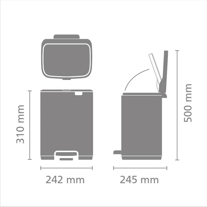 Brabantia Bo Treteimer 7 L (mattstahl), platzsparender Mini Mülleimer mit Soft-Close-Funktion und le