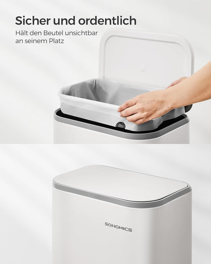 SONGMICS Mülleimer Küche, 20 Liter Abfalleimer mit Deckel, Tretmülleimer, Stahl, Softclose, Offenhal