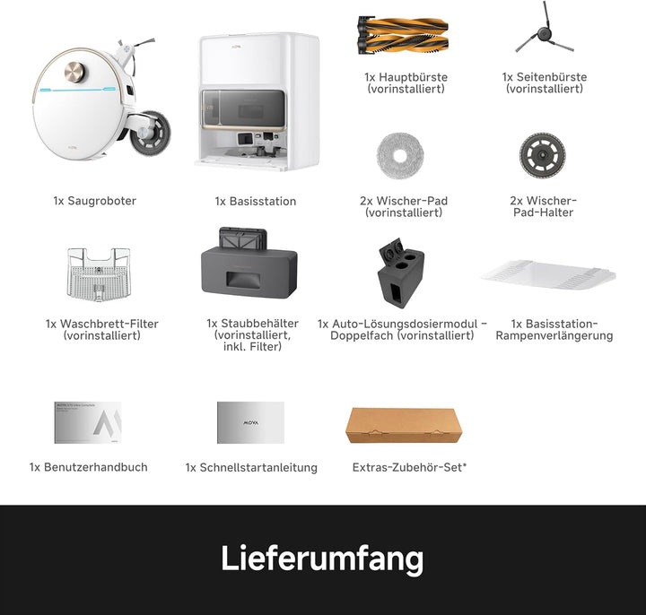 Mova V70 Ultra Complete X Saugroboter, MaxiReachX-Doppelverlängerung Seitenbürste & Mopp, 40.000 Pa