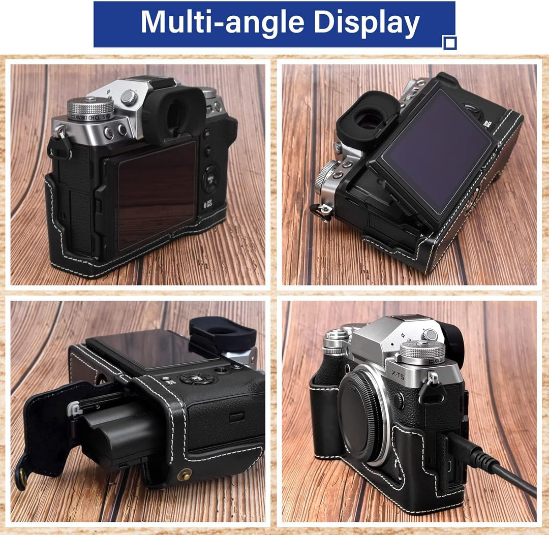 Rieibi Fuji XT5 Schutzhülle – hochwertiges PU-Leder Halbtasche für Fujifilm X-T5 Digitalkamera – sch