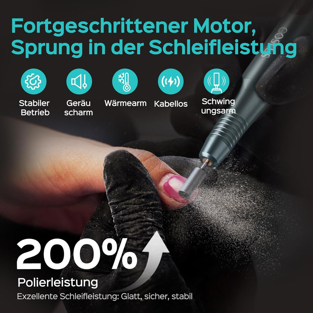 COSLUS C51 Kabellos Tragbar Elektrischer Nagelfräser: Elektrische Nagelfeile für Gelnägel 35000 u/mi