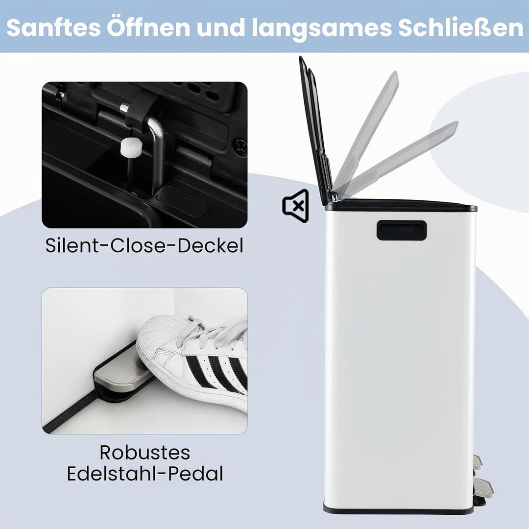 GIANTEX Mülleimer 2 Fächer 2 x 30 L, Doppelmülleimer Abfalleimer Küche, Küchenmülleimer Küchenabfall
