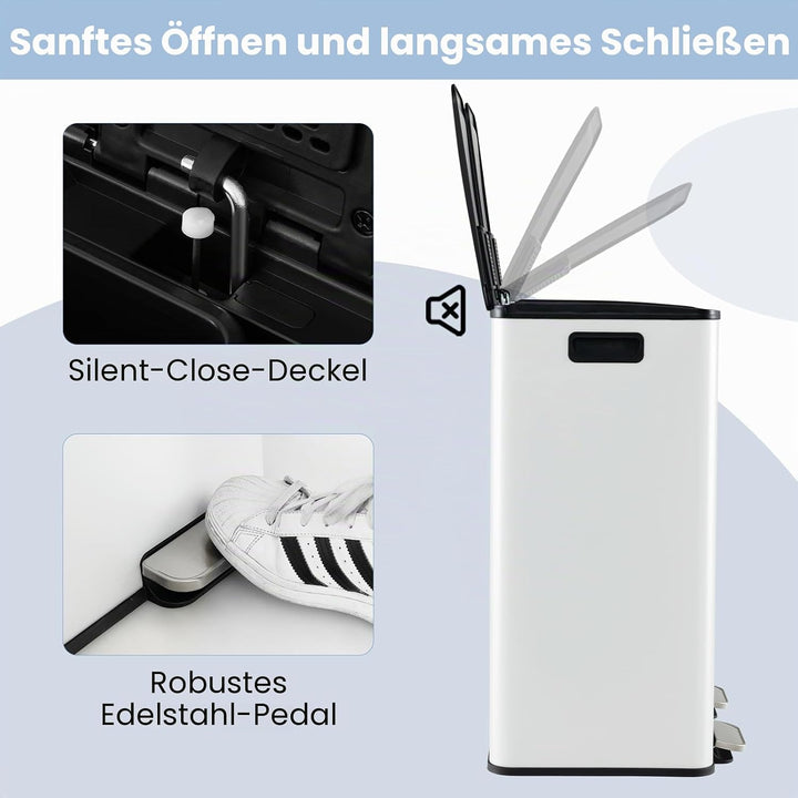 GIANTEX Mülleimer 2 Fächer 2 x 30 L, Doppelmülleimer Abfalleimer Küche, Küchenmülleimer Küchenabfall