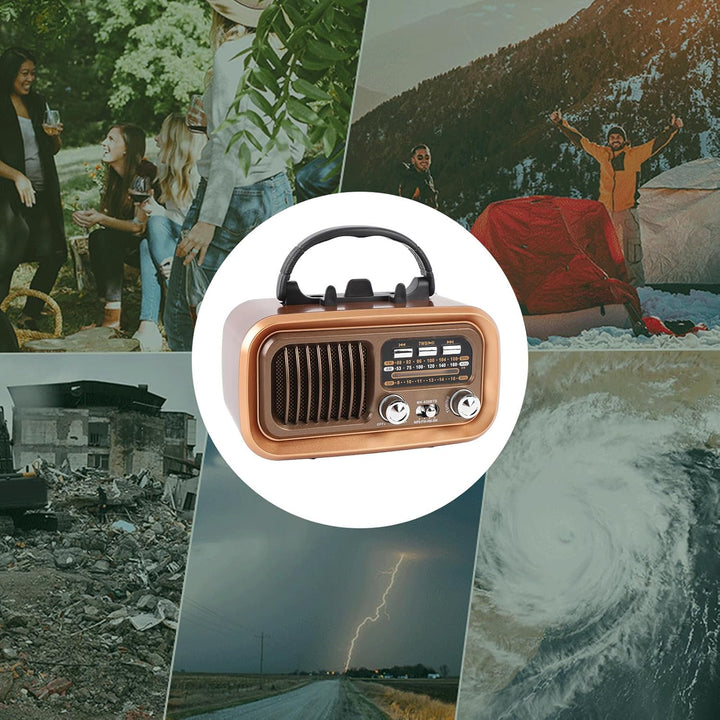 Retro Vintage Radio mit Bluetooth Lautsprecher, Tragbarer Kleiner Vintage AM FM Radio, Solar Batteri