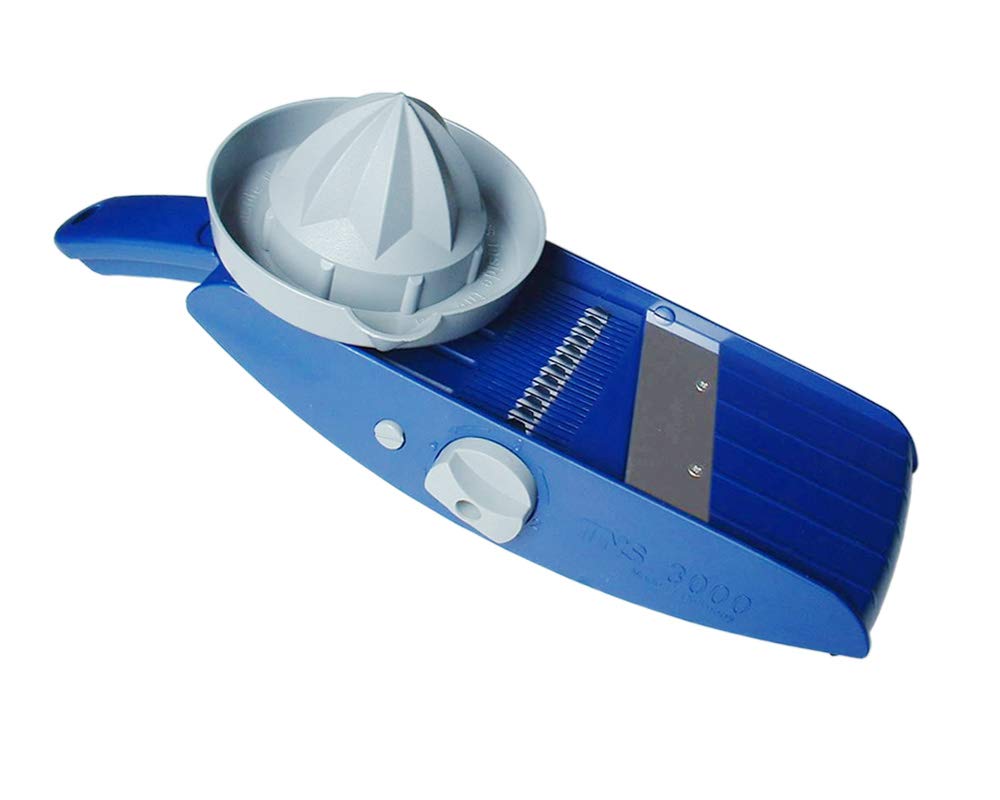 Gemüsehobel TNS 3000 (Deluxe Set in schöner Holzschatulle + Messerschutz + Ersatzmesser) (Hobel Blau