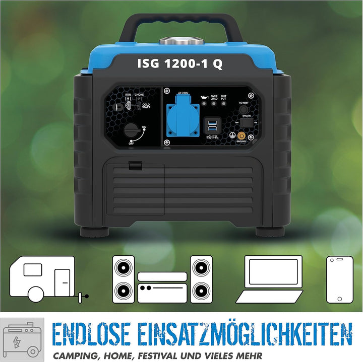 Güde Inverter Stromerzeuger ISG 1200-1 Q (4-Takt Motor, Benzin, 1,3/1,76 (kW/PS), 1x 230V, 2x USB, m