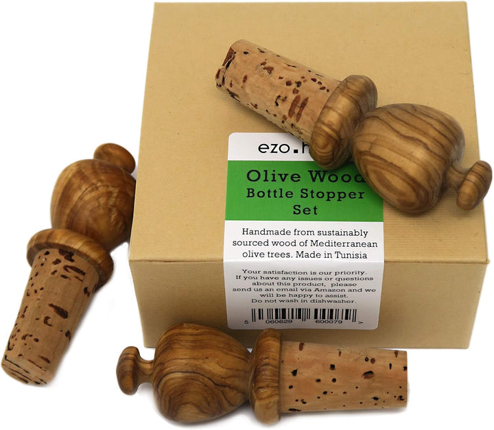 Ezooc Natürliches Olivenholz schwimmender Single Weinflaschenhalter, Kork Flaschenverschluss für Sek