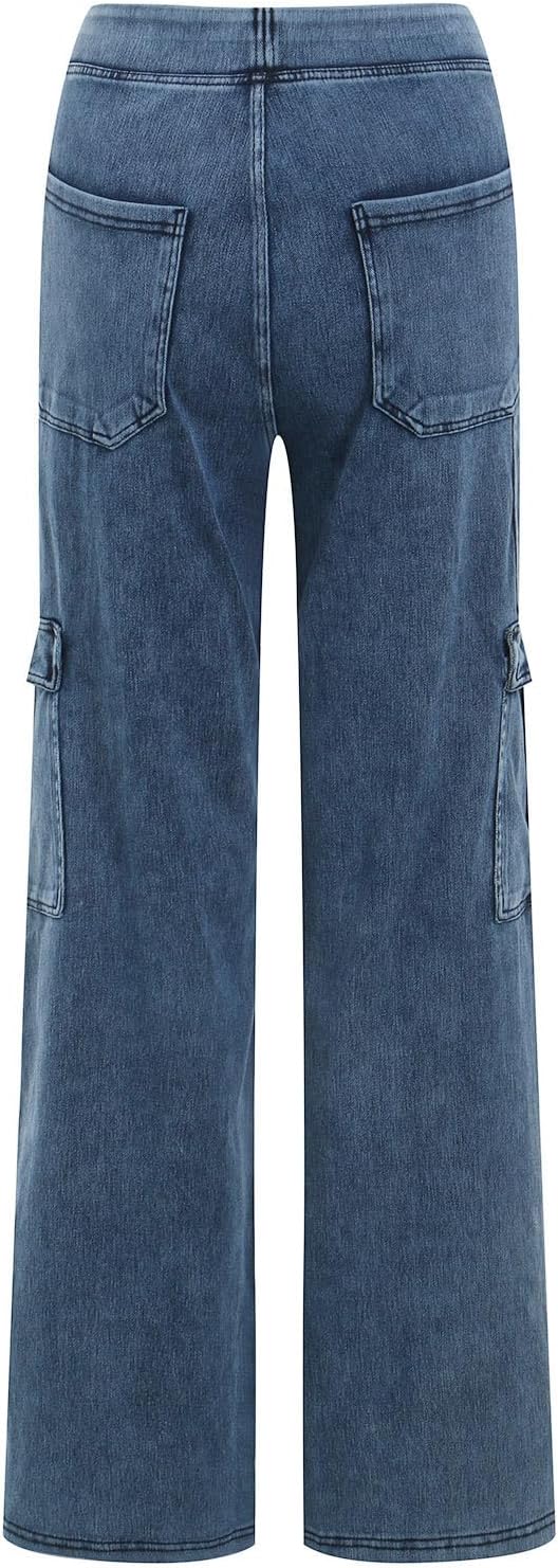 Wide Leg Jeans Damen Cargohose Sommerhosen Leicht Stretch Latzhose Bequeme High Waist Weites Bein Ba
