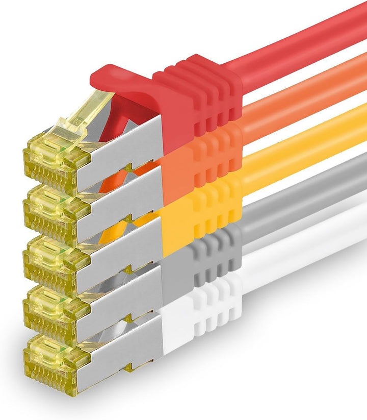 1aTTack.de Cat.7 Netzwerkkabel 5m 5 Farben 5 Stück Cat7 Ethernetkabel Netzwerk LAN Kabel Rohkabel 10