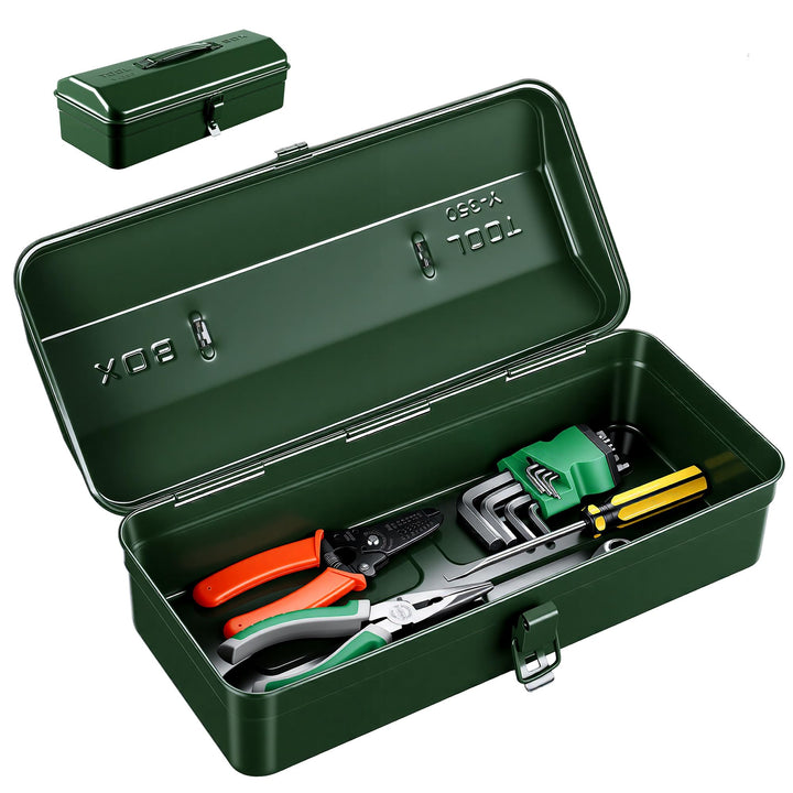 Wrkzeugkiste Metall Leer – 37x16x12cm Tragbarer Werkzeugkasten mit Griff und Verriegelung, Robuster