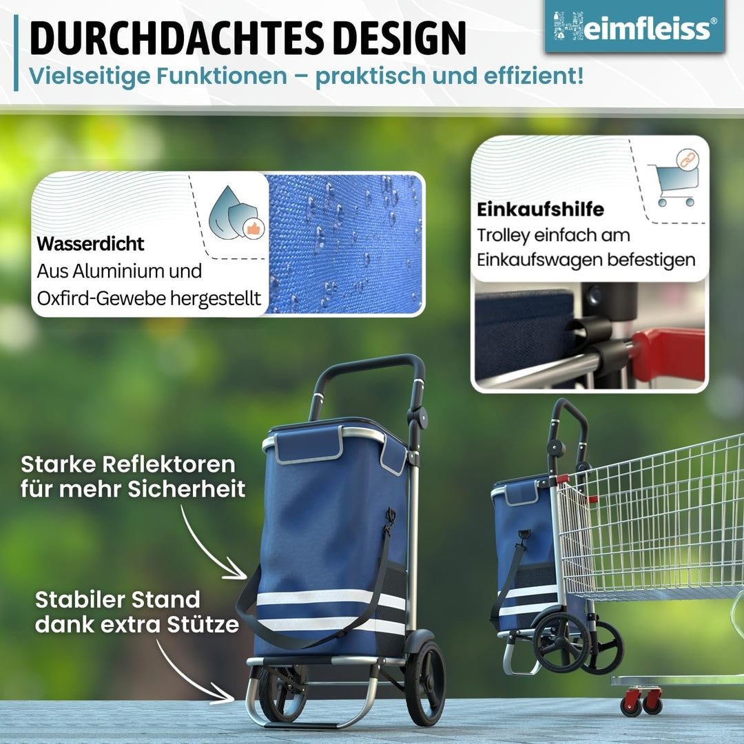 Heimfleiss® Einkaufswagen klappbar mit 56L Volumen | Einkaufstrolley klappbar mit 50kg Traglast | Le