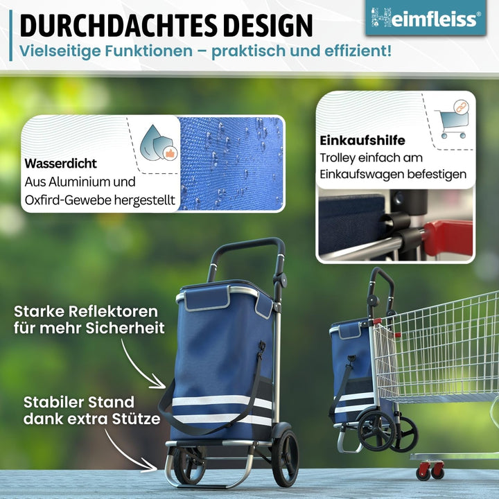 Heimfleiss® Einkaufswagen klappbar mit 56L Volumen | Einkaufstrolley klappbar mit 50kg Traglast | Le