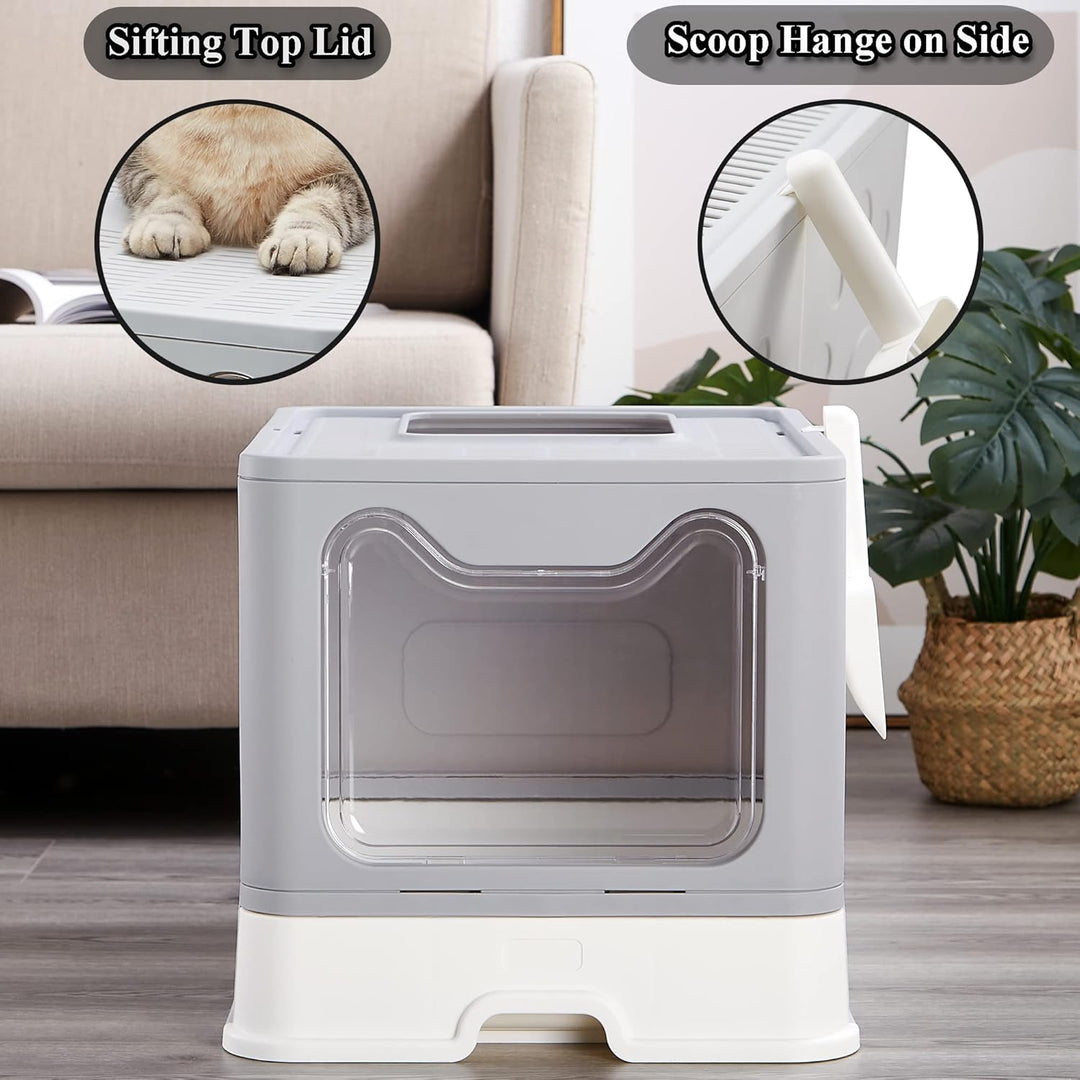 Pawsayes Katzentoilette, Faltbar Katzenklo mit Deckel Inklusive Scoop, Grosse Kapazität Leicht zu Re