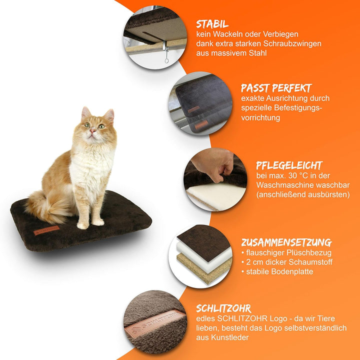 Katzen Fensterbankliege Teddy | stabile Katzenliege für Fensterbank 51 × 36 cm (Grau), Grau