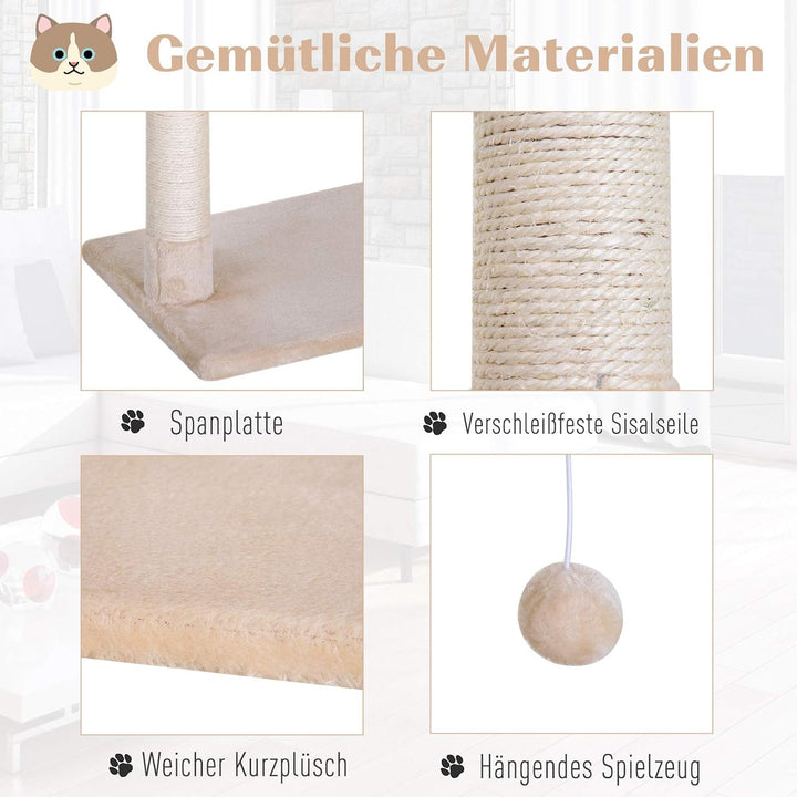 PawHut Kratzbaum 70 cm Kleiner Katzenturm, für kleine Katzen, Beige | Mit Plüschball, Sisalsäule, Gr