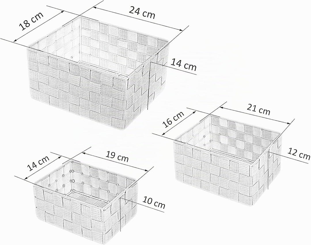 Lashuma 3er Pack Bad Körbchen, Korb Grössen: 24x18x14 cm, 21x16x12 cm und 19x14x10 cm, Regalboxen Fa