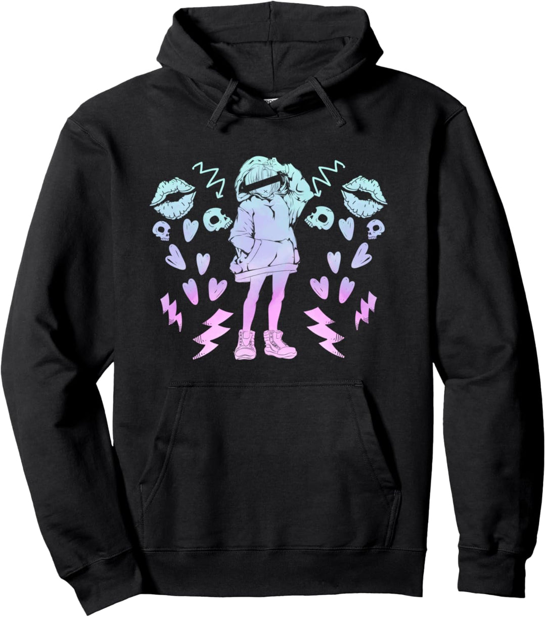 Japanischer Anime Kussmund Otaku Kawaii Mädchen Pastel Goth Pullover Hoodie