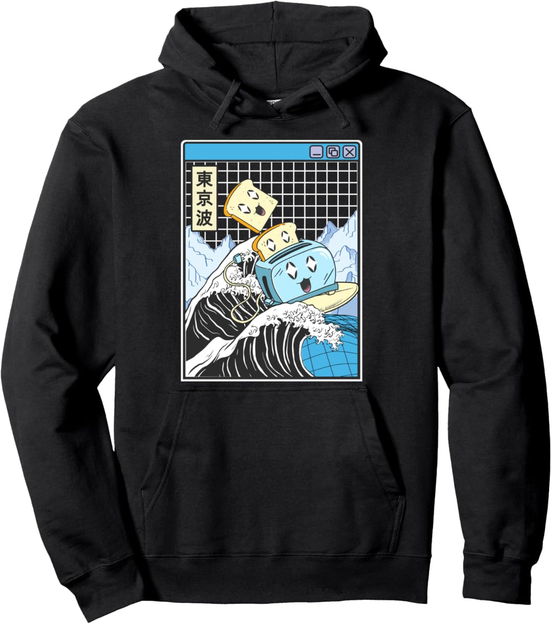 Glücklicher Toaster Surfen Kanagawa Japan Wave Kawaii Vaporwave Pullover Hoodie