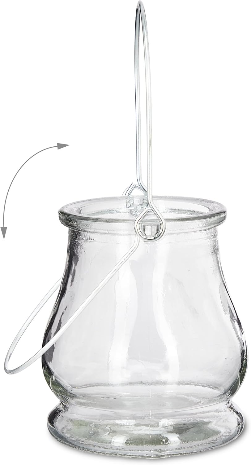 96 x Windlicht, aus Glas, Henkel zum Aufhängen, innen &amp; aussen, Teelichthalter, H x D: 10 x 8,5 cm,