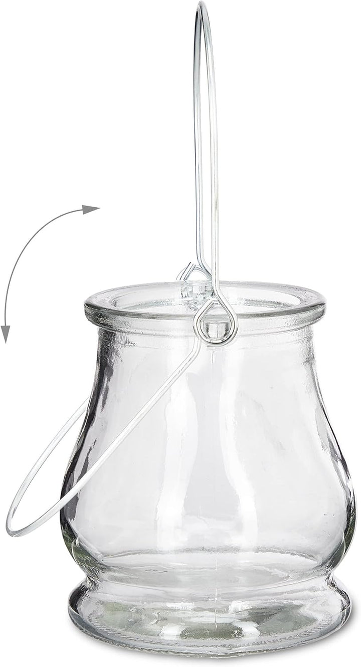 24 x Windlicht, aus Glas, Henkel zum Aufhängen, innen &amp; aussen, Teelichthalter, H x D: 10 x 8,5 cm,